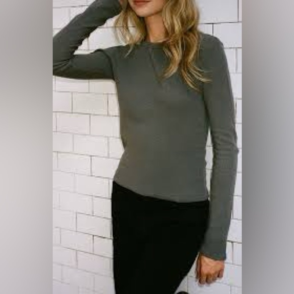 John Galt Waffle Ribbed olive brown Long Sleeve Top